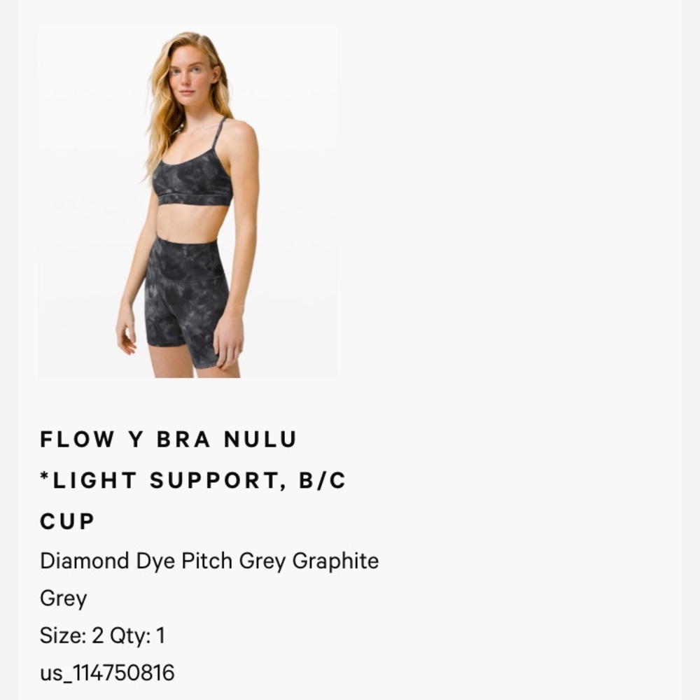 NWOT Flow Y bra DIAMOND DYE GRAPHITE GRAY